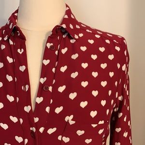 TopShop Burgundy & Ivory Heart Blouse US 2 / UK 6